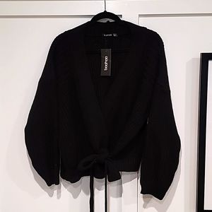 NWT Boohoo US size 22, Black, Chunky Knit, Wrap Sweater